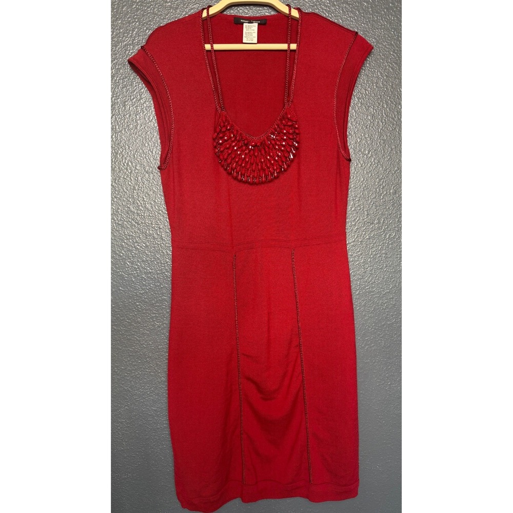 Nanette Lepore Beaded Merino Wool Knit‎ Midi Dress Red Size Small